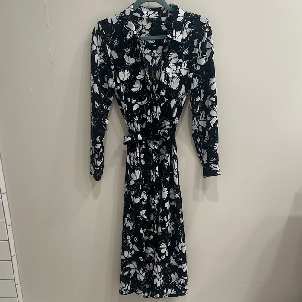 Alfani Black and White Tie Front A-Line Dress